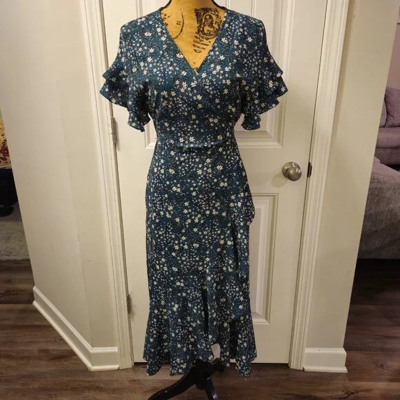 *SOLD X LIST*Max Studio Floral Green Dress Size M - Picture 6 of 12